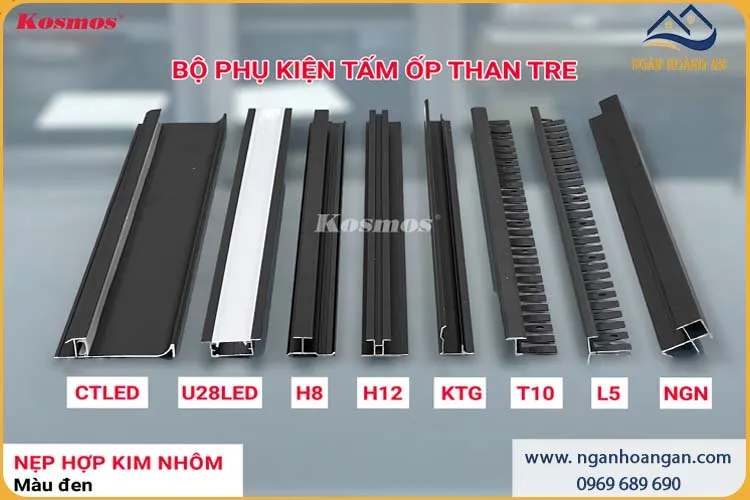 Nẹp H Rãnh Nối Tấm Ốp Than Tre Kosmos H8 Đen